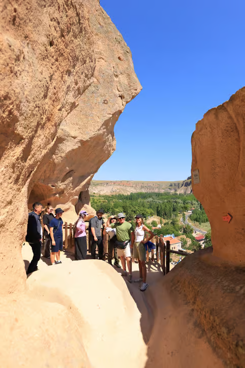 Selime Monastery rock-cut viewpoint over the valley on the bookable Cappadocia Green Tour, Göreme, Cappadocia